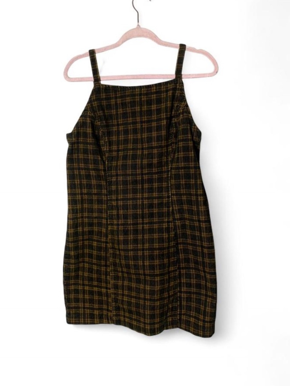 Plaid Mini Dress with Square Neck - Black & Tan